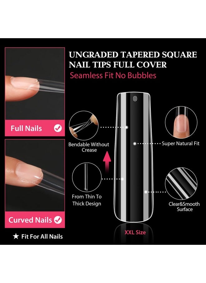 UNA GELLA - Xxl Long Square Nails Tips 216 Pcs No C Curve Straight Nail Tips Full Cover Square Gel X Tips Extra Long Nail Tips Clear False Fake Nails Gel Nail Extension For Nail Salon Home Diy 12 Sizes - Image 1