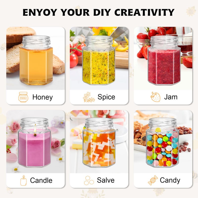 BGraceyy 35 Pack 4 oz Mini Hexagon Glass Honey Jars with Dippers, Gold Lids, Bee Stickers, Bee Charms, Gift Bags & Juteâ€“ Empty Small Honey Jars for Party Favors Bulk, Ideal for Baby Showers ï¼† Weddings - Image 5