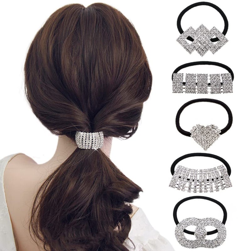 5Pcs Elastic Hair Scrunchies Bands Crystal Rhinestone Hair Ties Accessories Ponytail Holder Headbands for Women Girls