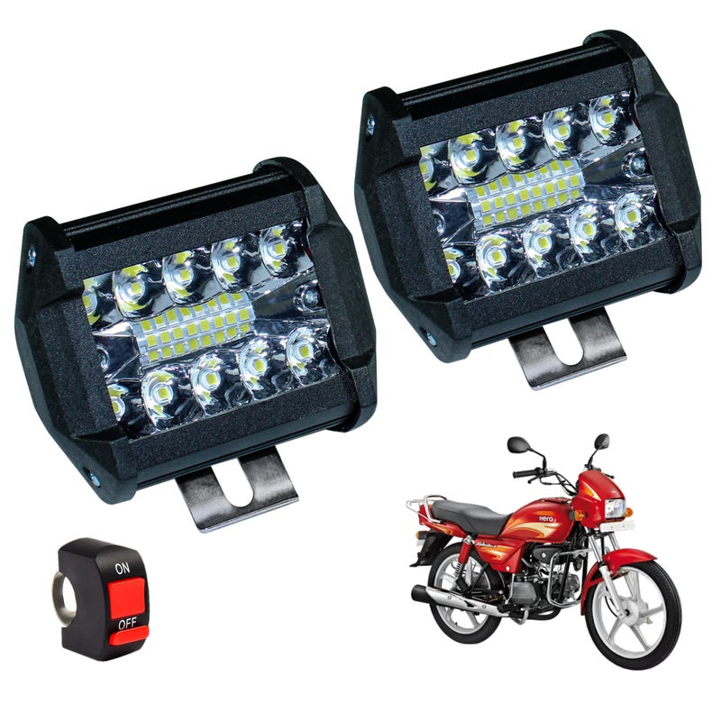 18 LED Focus Beam Flood & Spot Combo Motorcycle LED Light Pods Triple Row Off Roading Super Brighter Waterproof 12V (Pack of 2) For Hero Splendor Plus .