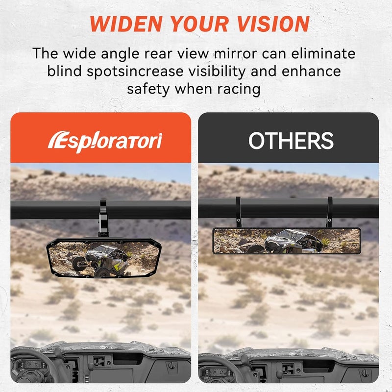 Esploratori UTV Rear View Mirror with Adjustable Clamp for Polaris RZR, Can Am Maverick X3, and More - Image 4