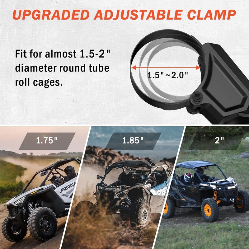 Esploratori UTV Rear View Mirror with Adjustable Clamp for Polaris RZR, Can Am Maverick X3, and More - Image 2