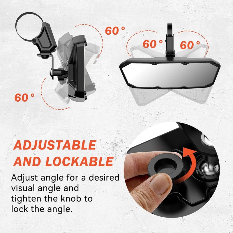 Esploratori UTV Rear View Mirror with Adjustable Clamp for Polaris RZR, Can Am Maverick X3, and More - Image 3