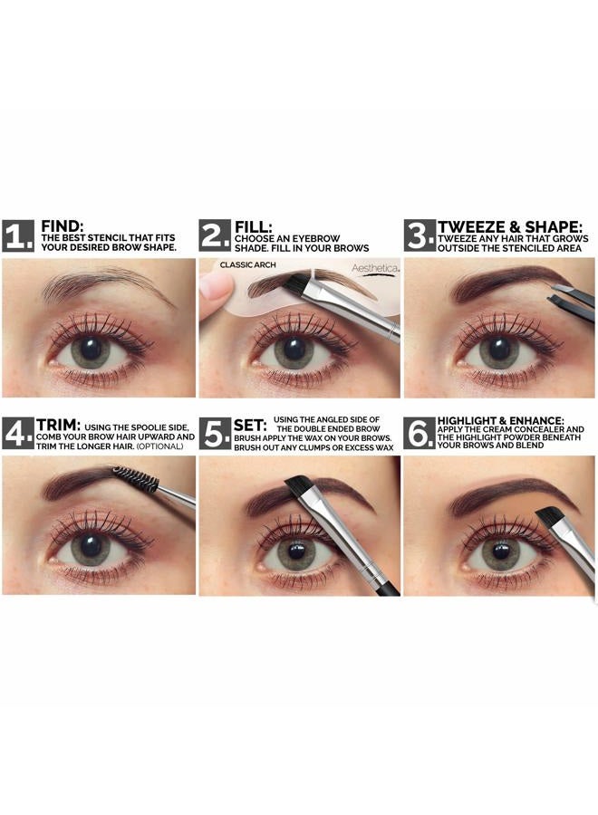 Aesthetica مجموعة تحديد الحواجب 16 قطعة - طقم مكياج الحواجب مع 6 مساحيق حواجب، 5 قوالب حواجب، فرشاة مزدوجة، ملاقط، شمع حواجب، هايلايتر - هدايا فريدة للنساء في عيد ميلادهن - Image 4