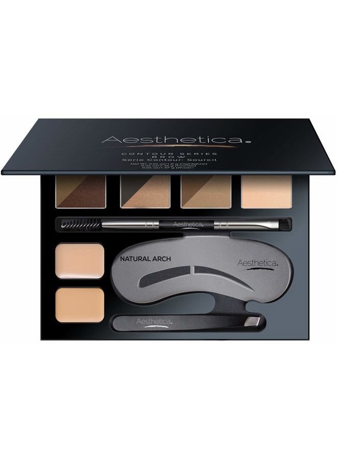 Aesthetica مجموعة تحديد الحواجب 16 قطعة - طقم مكياج الحواجب مع 6 مساحيق حواجب، 5 قوالب حواجب، فرشاة مزدوجة، ملاقط، شمع حواجب، هايلايتر - هدايا فريدة للنساء في عيد ميلادهن - Image 1