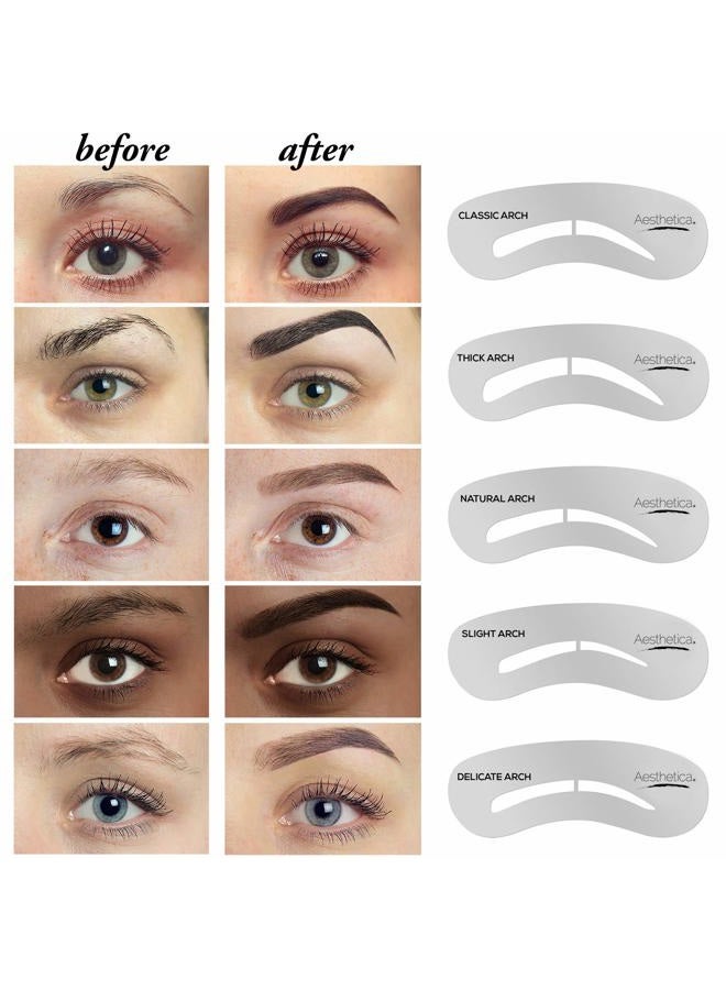 Aesthetica مجموعة تحديد الحواجب 16 قطعة - طقم مكياج الحواجب مع 6 مساحيق حواجب، 5 قوالب حواجب، فرشاة مزدوجة، ملاقط، شمع حواجب، هايلايتر - هدايا فريدة للنساء في عيد ميلادهن - Image 3