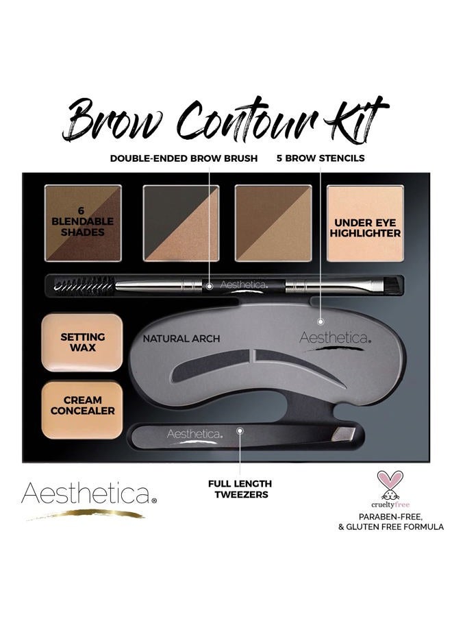 Aesthetica مجموعة تحديد الحواجب 16 قطعة - طقم مكياج الحواجب مع 6 مساحيق حواجب، 5 قوالب حواجب، فرشاة مزدوجة، ملاقط، شمع حواجب، هايلايتر - هدايا فريدة للنساء في عيد ميلادهن - Image 2