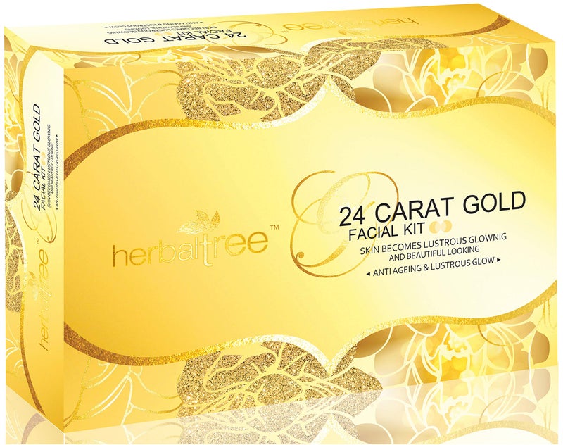 Herbal Tree Herbaltree 24 Carat Gold Facial kit For Anti-Ageing, Radiance & Instant Glow with Gold Dust & Vitamin E for Brighter Skin | Suitable for Women & Men (525 gm +5 ml) - Image 5