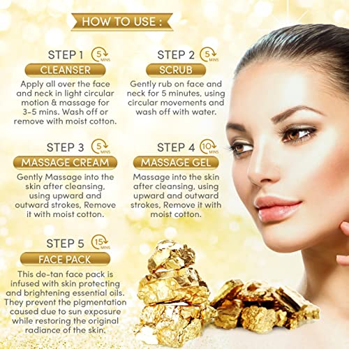 Herbal Tree Herbaltree 24 Carat Gold Facial kit For Anti-Ageing, Radiance & Instant Glow with Gold Dust & Vitamin E for Brighter Skin | Suitable for Women & Men (525 gm +5 ml) - Image 4