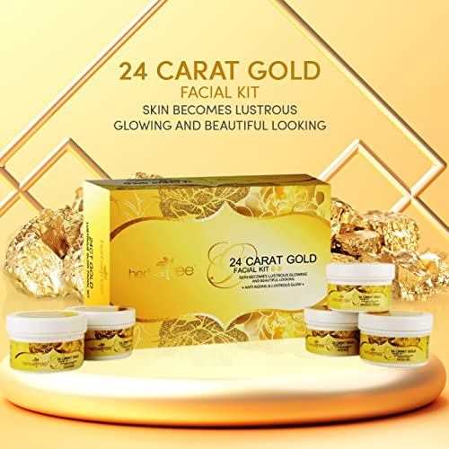 Herbal Tree Herbaltree 24 Carat Gold Facial kit For Anti-Ageing, Radiance & Instant Glow with Gold Dust & Vitamin E for Brighter Skin | Suitable for Women & Men (525 gm +5 ml) - Image 3