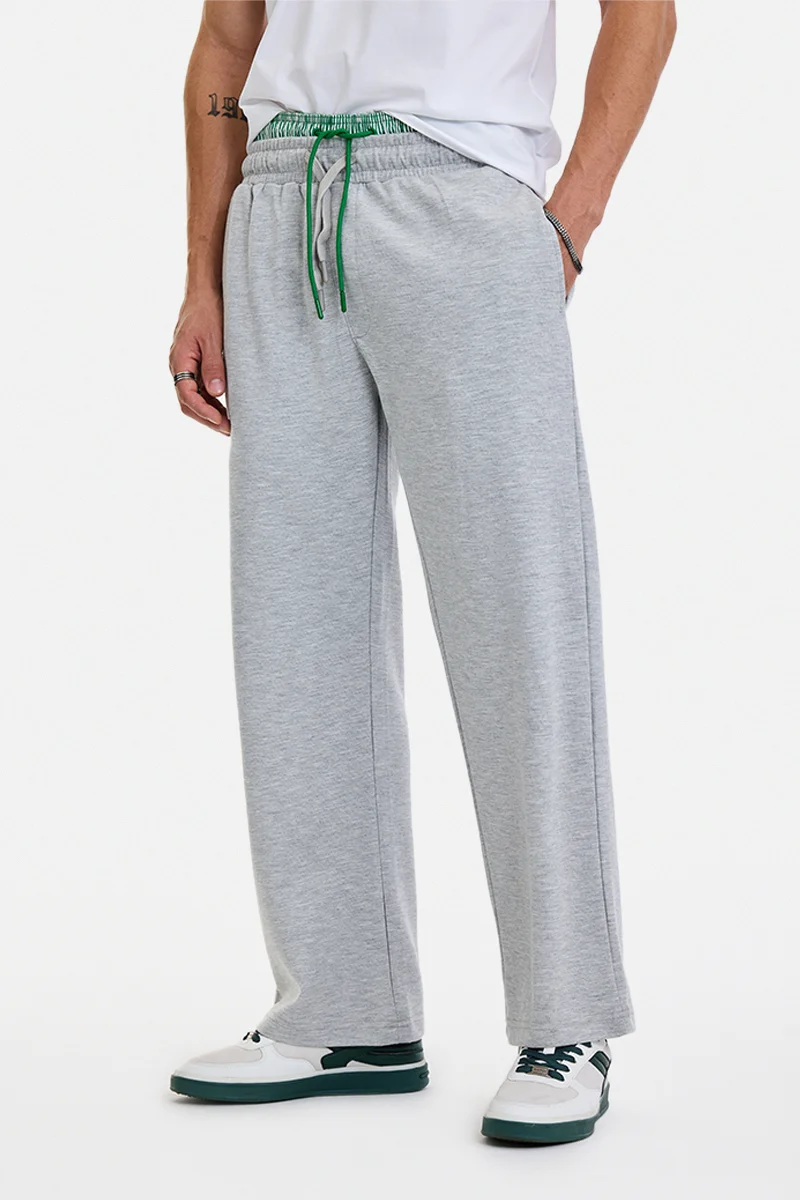 سنيتش Light Grey Textured Loose Fit Casual Trousers
