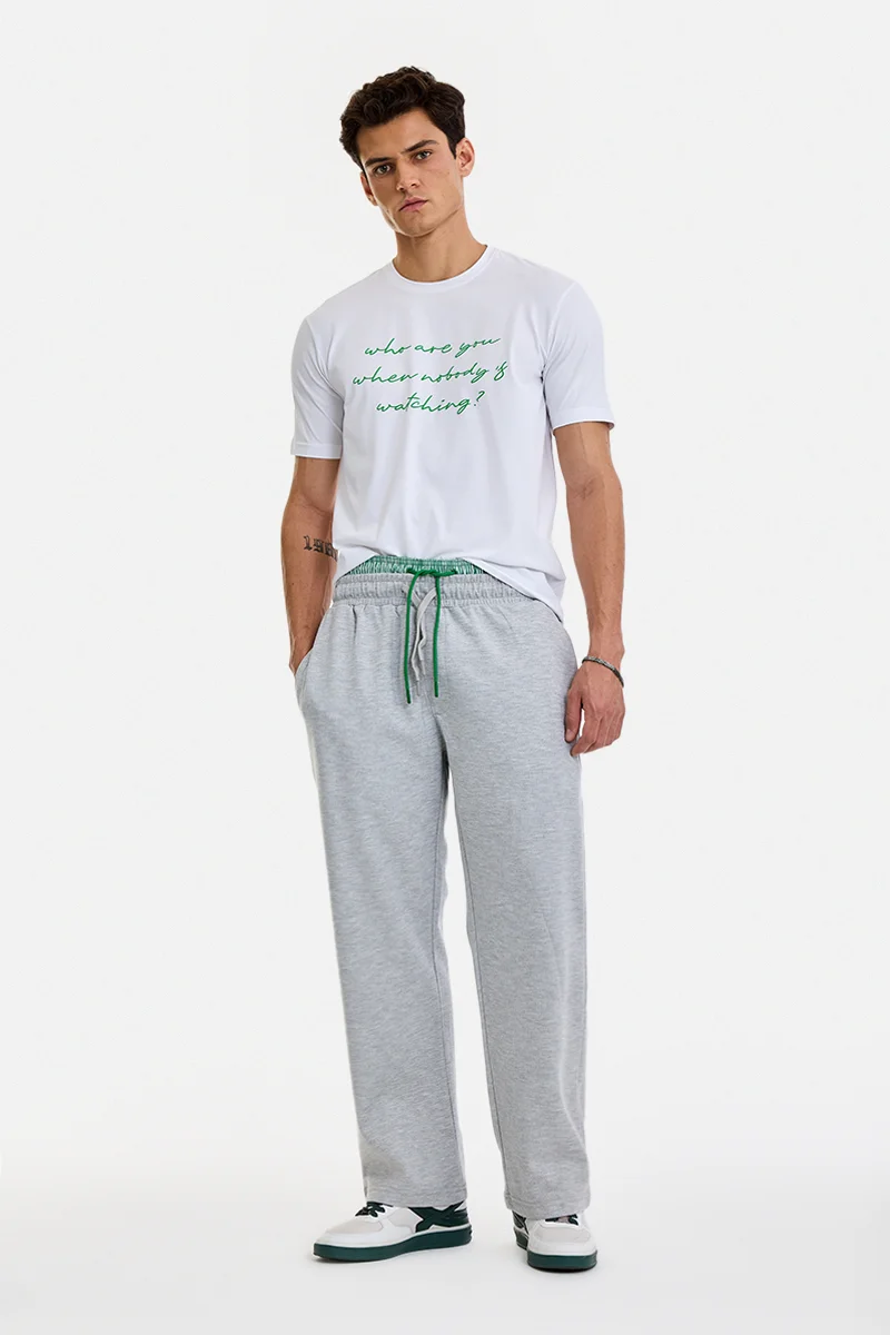 سنيتش Light Grey Textured Loose Fit Casual Trousers