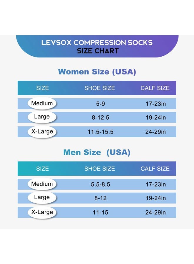 LEVSOX Plus Size Compression Socks for Women Men Wide Calf Extra Large 15-20 mmHg Knee High Sock for Nurses Pregnant Travel, 3 Pairs/Blue Mix Printing, L - Image 2