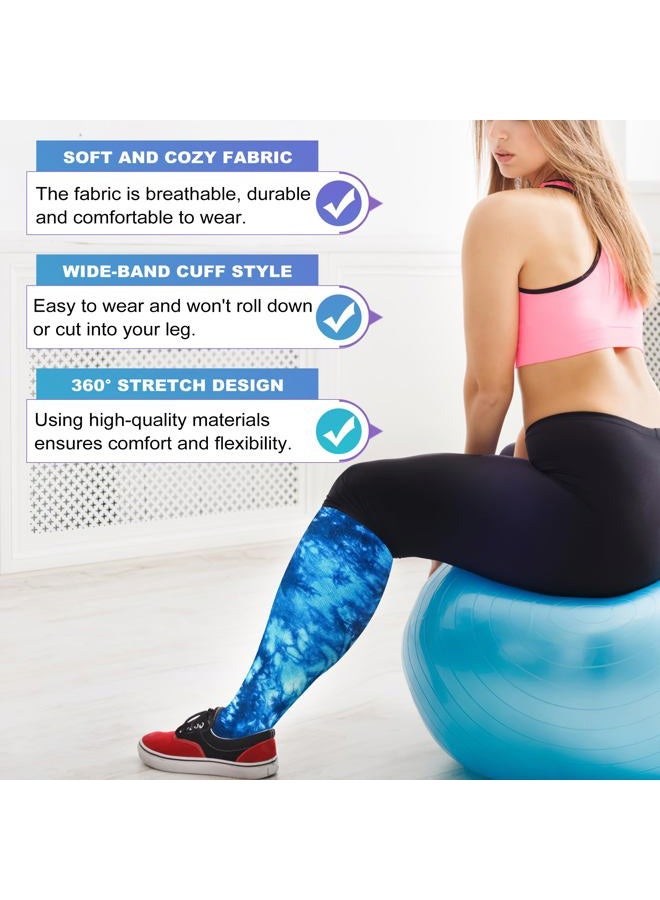 LEVSOX Plus Size Compression Socks for Women Men Wide Calf Extra Large 15-20 mmHg Knee High Sock for Nurses Pregnant Travel, 3 Pairs/Blue Mix Printing, L - Image 4