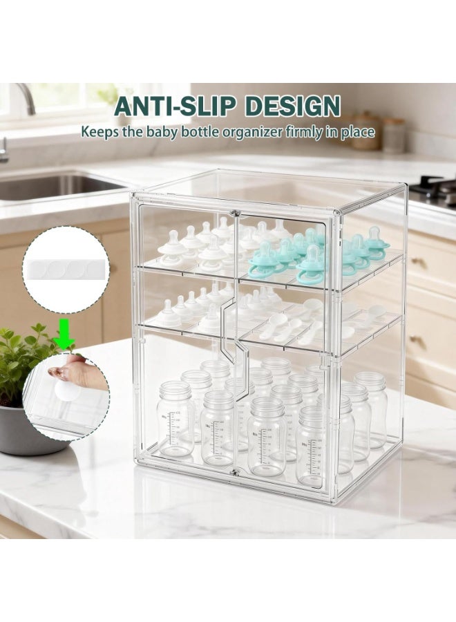 LBMT Baby Bottle Organizer,3 Tier Acrylic Bottle Storage Organizer Container, Clear Plastic Bottle Station Organizers Drawers with Double Magnetic Doors and 2 Dividers for Countertop Kitchen Vanity, Bathroom,Cabinet, Vanity - Image 3