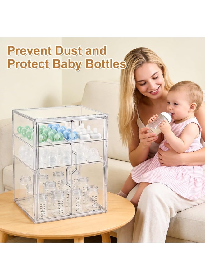 LBMT Baby Bottle Organizer,3 Tier Acrylic Bottle Storage Organizer Container, Clear Plastic Bottle Station Organizers Drawers with Double Magnetic Doors and 2 Dividers for Countertop Kitchen Vanity, Bathroom,Cabinet, Vanity - Image 5