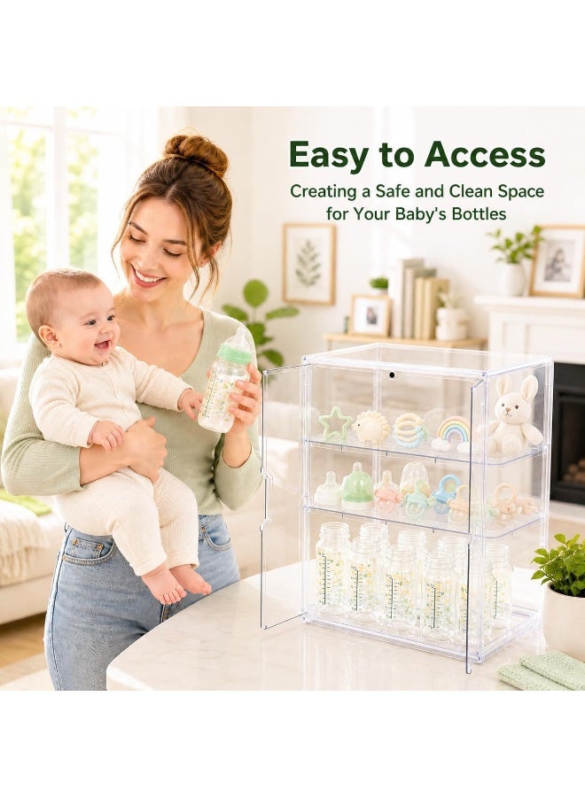 LBMT Baby Bottle Organizer,3 Tier Acrylic Bottle Storage Organizer Container, Clear Plastic Bottle Station Organizers Drawers with Double Magnetic Doors and 2 Dividers for Countertop Kitchen Vanity, Bathroom,Cabinet, Vanity - Image 4