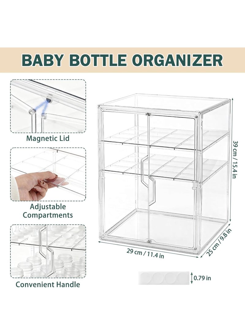 LBMT Baby Bottle Organizer,3 Tier Acrylic Bottle Storage Organizer Container, Clear Plastic Bottle Station Organizers Drawers with Double Magnetic Doors and 2 Dividers for Countertop Kitchen Vanity, Bathroom,Cabinet, Vanity - Image 2