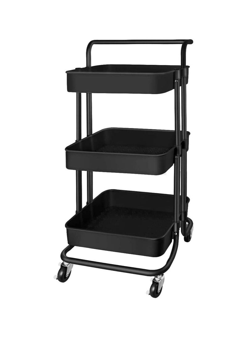 RollsTimi  3 Tier Trolley Storage Cart With Rubber Wheels Black 1*3 Tier Trolleycm - Image 5