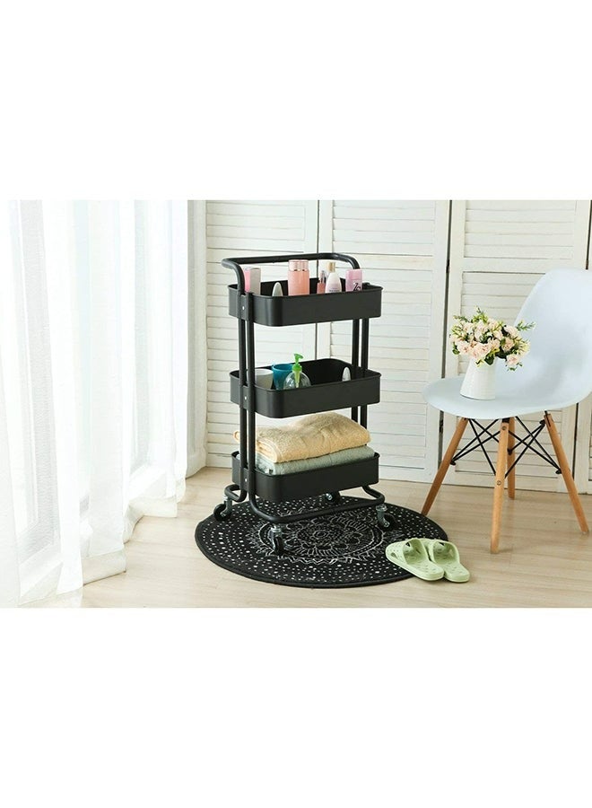 RollsTimi  3 Tier Trolley Storage Cart With Rubber Wheels Black 1*3 Tier Trolleycm - Image 2