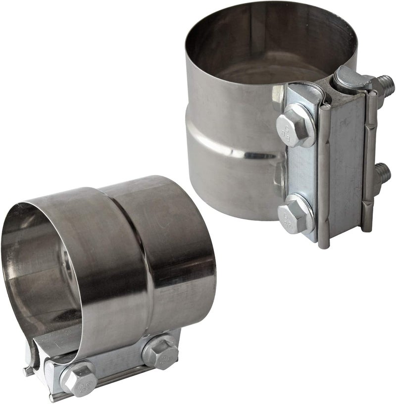 LEDAUT Exhaust Clamps Band Clamp 3" Lap Joint - Stainless Steel Lap Joint Exhaust Band Clamp with 1 Block 2Pcs for 3" Od to 3" Id Exhaust Pipe, Muffler, Elbow and Exhaust Tubing Connection(2 Pack) - Image 1