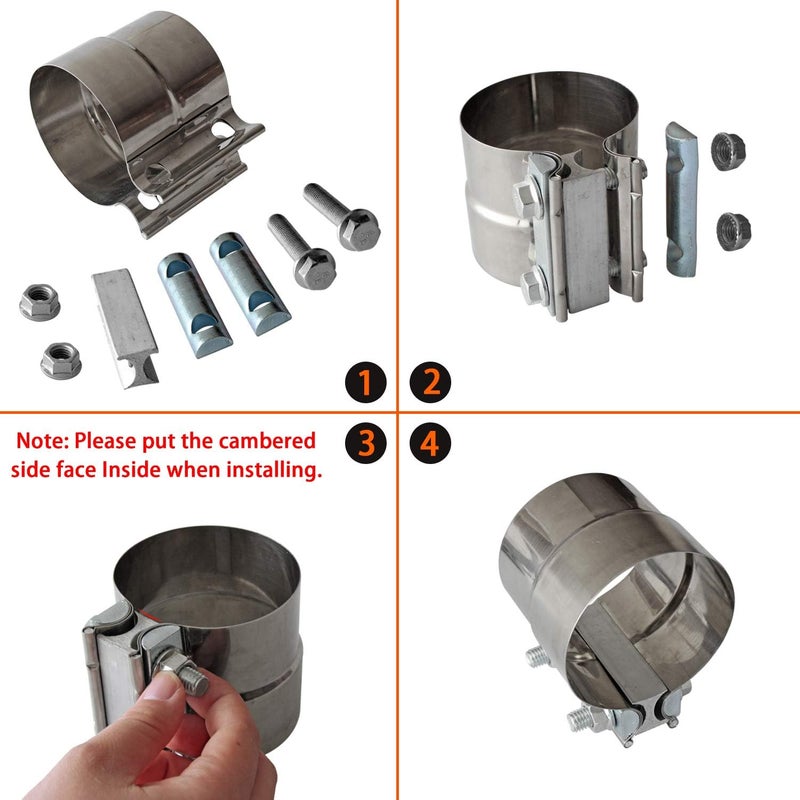 LEDAUT Exhaust Clamps Band Clamp 3" Lap Joint - Stainless Steel Lap Joint Exhaust Band Clamp with 1 Block 2Pcs for 3" Od to 3" Id Exhaust Pipe, Muffler, Elbow and Exhaust Tubing Connection(2 Pack) - Image 2