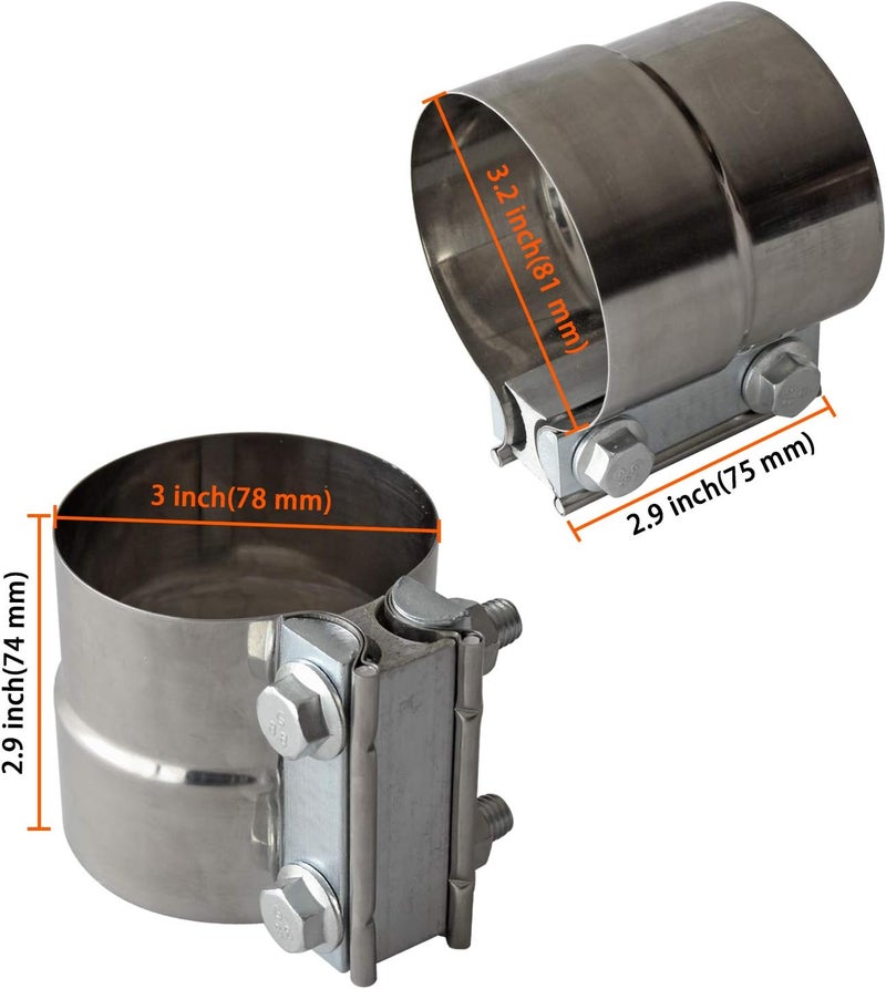 LEDAUT Exhaust Clamps Band Clamp 3" Lap Joint - Stainless Steel Lap Joint Exhaust Band Clamp with 1 Block 2Pcs for 3" Od to 3" Id Exhaust Pipe, Muffler, Elbow and Exhaust Tubing Connection(2 Pack) - Image 3