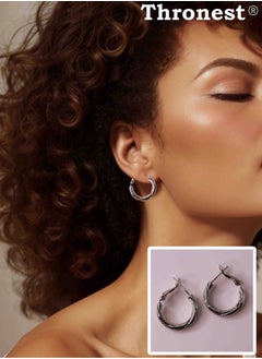Thronest Thronest Sterling Silver Earrings, Elegant and Simple Women's Hoop Earrings, Minimalist Single Hoop Design,  Lightweight and Hypoallergenic Jewelry for Daily Wear Or Gifts  - Image 1