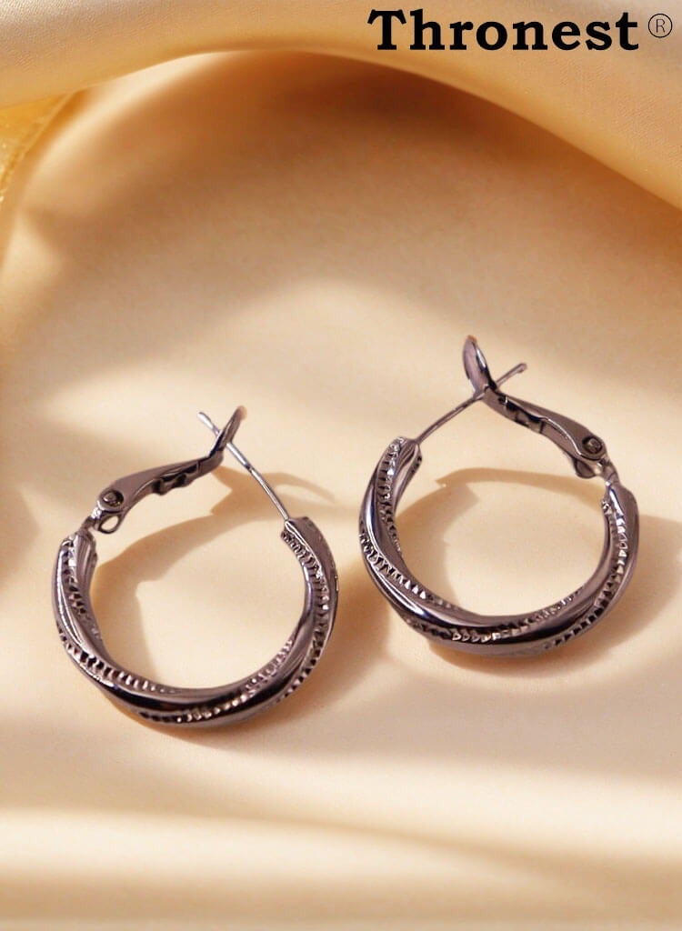 عرش أقراط من الفضة الإسترليني من ثرونست، أقراط طوق نسائية أنيقة وبسيطة، تصميم طوق واحد بسيط، مجوهرات خفيفة الوزن ومضادة للحساسية للارتداء اليومي أو الهدايا - Image 3