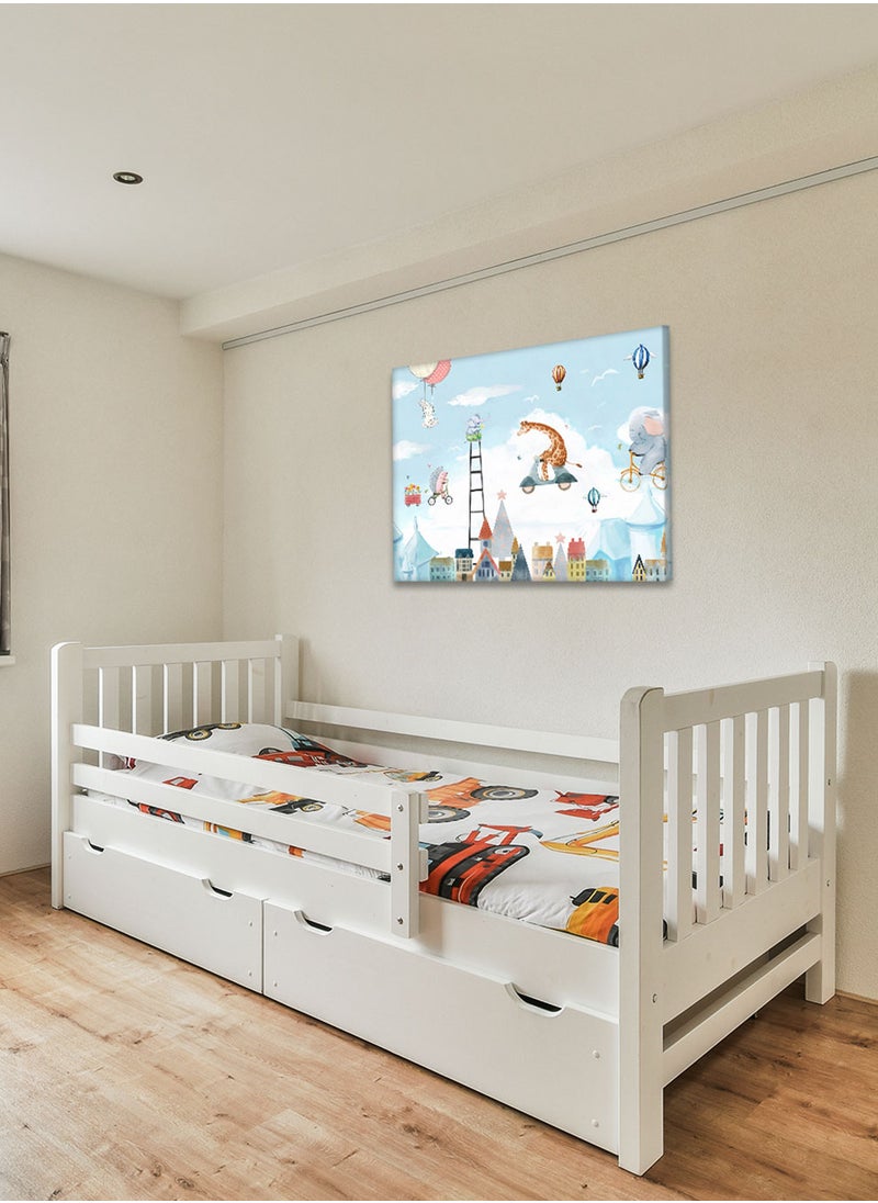 LOWHA Framed Canvas Wall Art Stretched Over Wooden Frame with Animals On Bicycle Painting, For Home, Living Room, Office Decor  - Image 1
