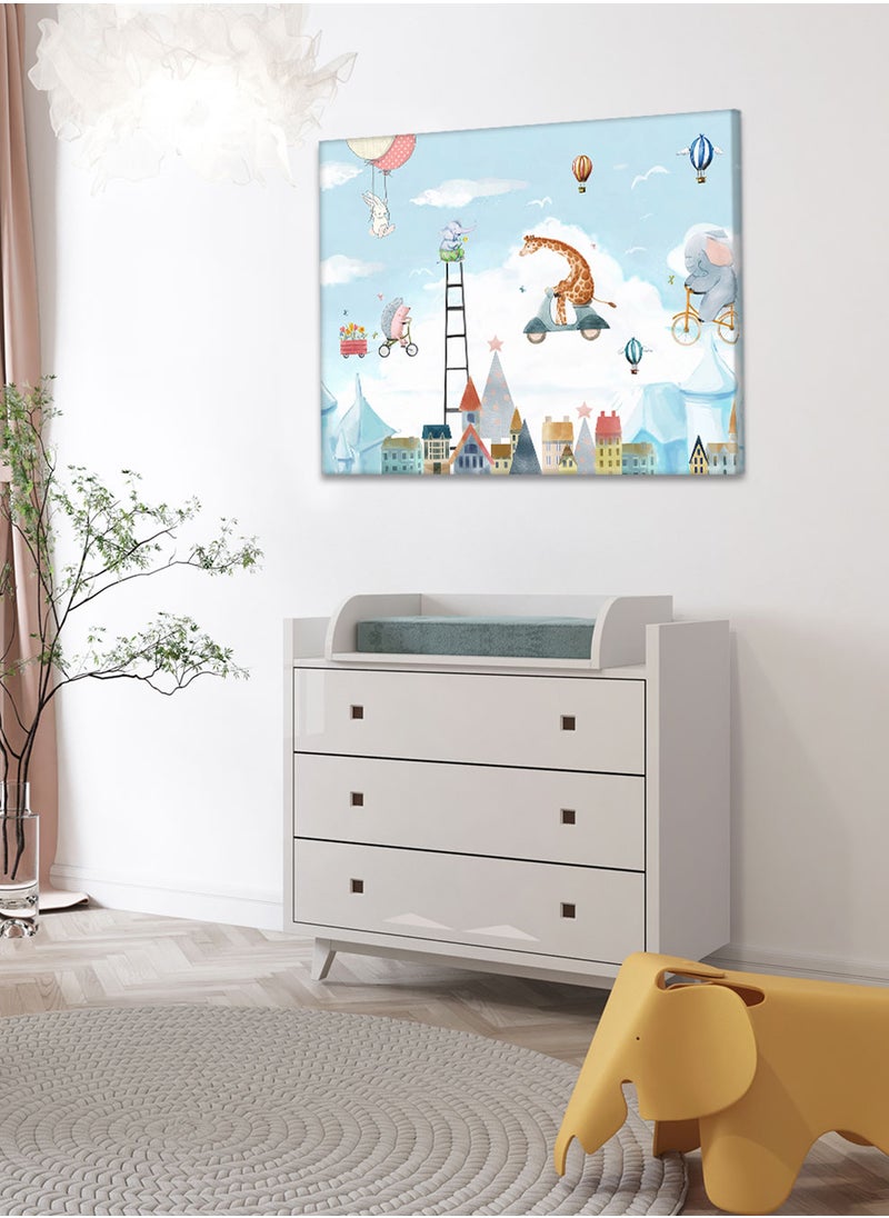 LOWHA Framed Canvas Wall Art Stretched Over Wooden Frame with Animals On Bicycle Painting, For Home, Living Room, Office Decor  - Image 3