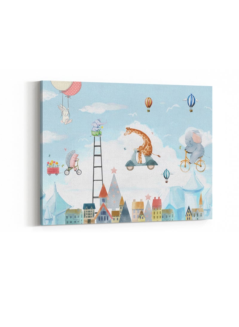LOWHA Framed Canvas Wall Art Stretched Over Wooden Frame with Animals On Bicycle Painting, For Home, Living Room, Office Decor  - Image 4