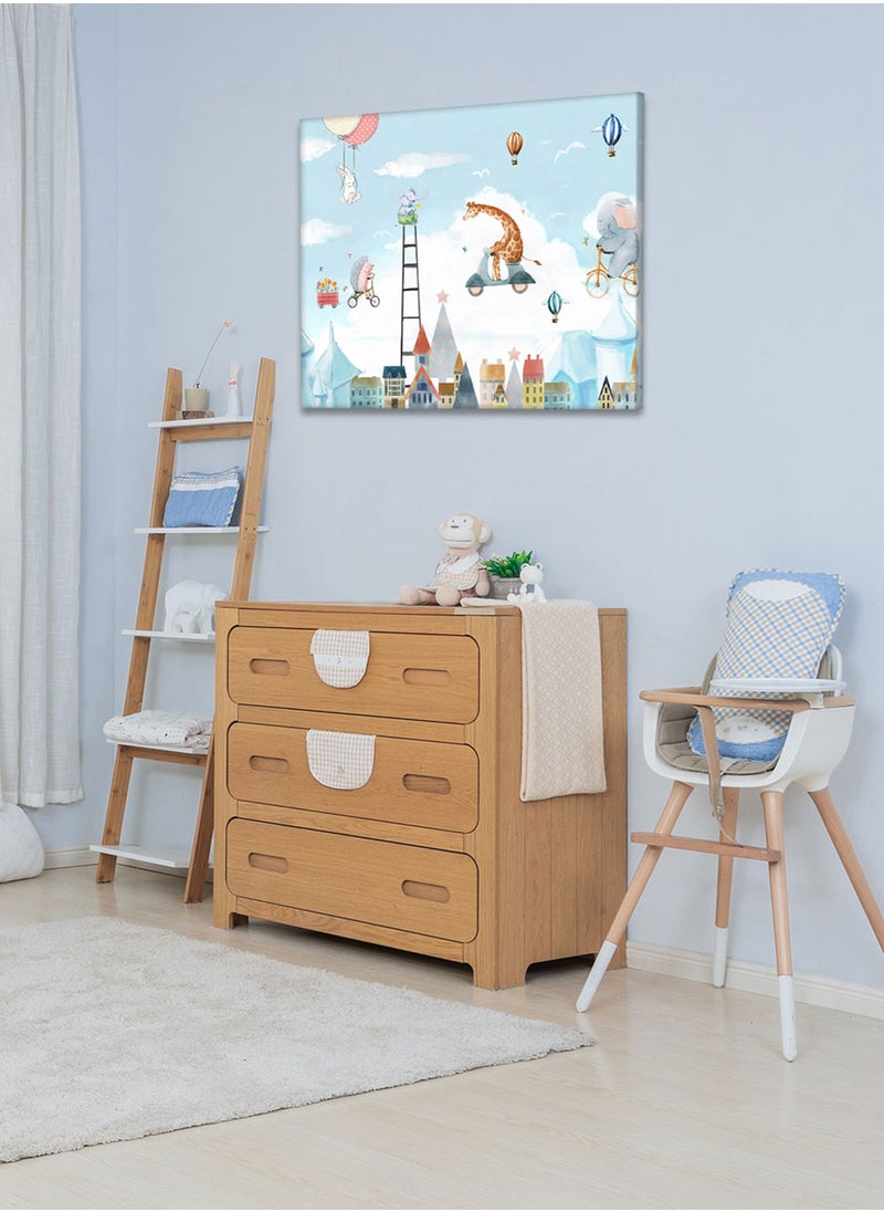 LOWHA Framed Canvas Wall Art Stretched Over Wooden Frame with Animals On Bicycle Painting, For Home, Living Room, Office Decor  - Image 2