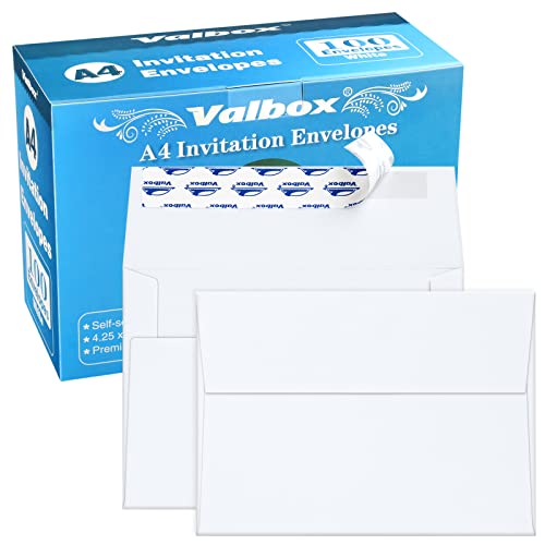 ValBox A4 Photo Envelopes 100 Qty 4 x 6 White Kraft Paper Envelopes Self Seal for 4x6 Cards, Photos, Weddings, Invitations, Baby Shower, 4.25 x 6.25 Inches (A4) - Image 1