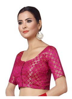 Studio Shringaar Studio Shringaar Women's Readymade Brocade Short Sleeves Saree Blouse (Pink,46)  - Image 4