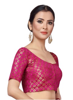 Studio Shringaar Studio Shringaar Women's Readymade Brocade Short Sleeves Saree Blouse (Pink,46)  - Image 5