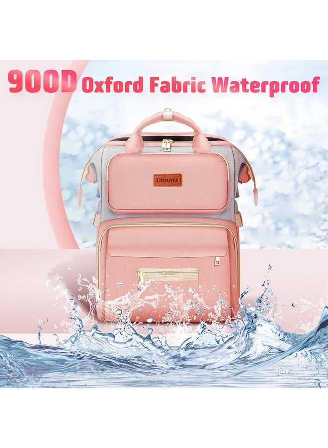 جيمارس حقيبة حفاضات أطفال كبيرة 6 في 1 من جيمارز مع محطة تغيير للأولاد والبنات، حقائب حفاضات أطفال مقاومة للماء للسفر مع جيب معزول لزجاجة الحليب، سعة كبيرة وأحزمة لعربة الأطفال، لون وردي - Image 2
