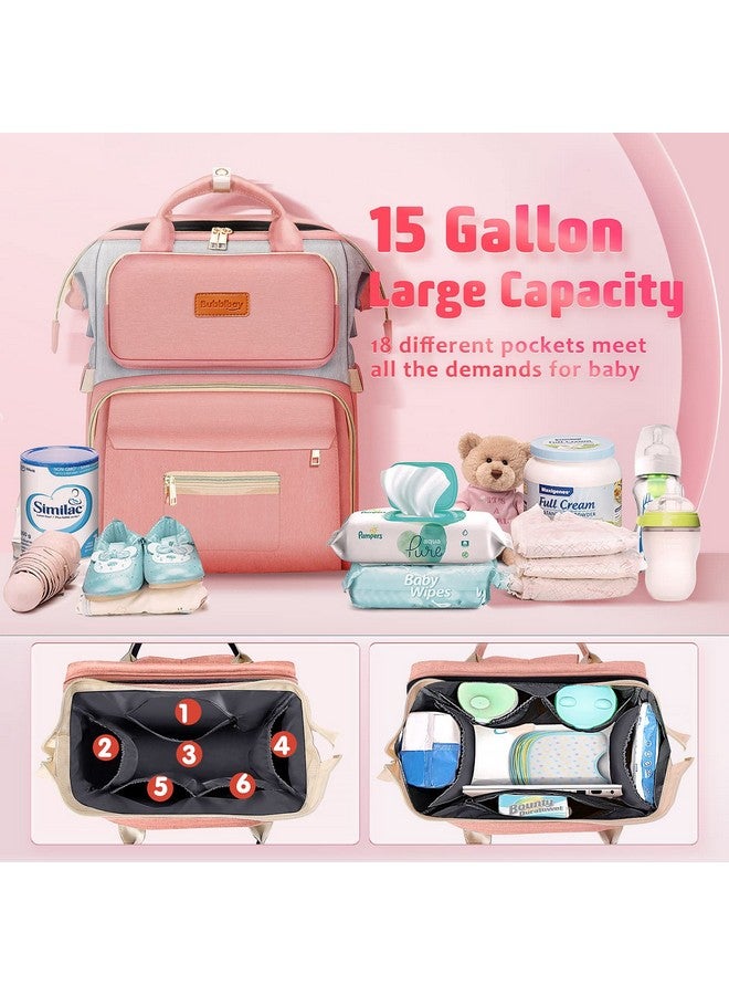 جيمارس حقيبة حفاضات أطفال كبيرة 6 في 1 من جيمارز مع محطة تغيير للأولاد والبنات، حقائب حفاضات أطفال مقاومة للماء للسفر مع جيب معزول لزجاجة الحليب، سعة كبيرة وأحزمة لعربة الأطفال، لون وردي - Image 1
