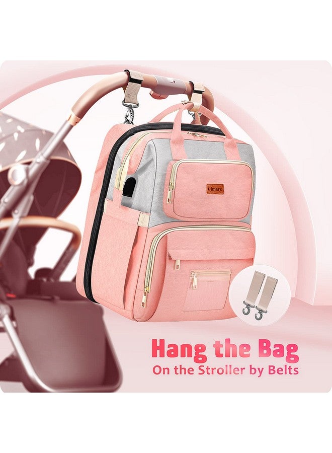 جيمارس حقيبة حفاضات أطفال كبيرة 6 في 1 من جيمارز مع محطة تغيير للأولاد والبنات، حقائب حفاضات أطفال مقاومة للماء للسفر مع جيب معزول لزجاجة الحليب، سعة كبيرة وأحزمة لعربة الأطفال، لون وردي - Image 4