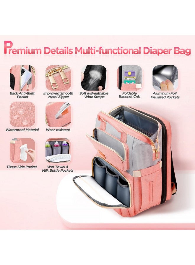 جيمارس حقيبة حفاضات أطفال كبيرة 6 في 1 من جيمارز مع محطة تغيير للأولاد والبنات، حقائب حفاضات أطفال مقاومة للماء للسفر مع جيب معزول لزجاجة الحليب، سعة كبيرة وأحزمة لعربة الأطفال، لون وردي - Image 3