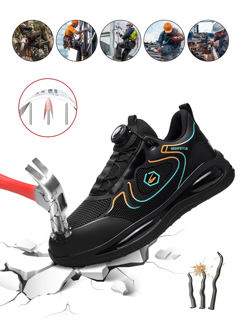 9KSAFETYJB Men's Steel Toe Safety Shoes with Rotating Buckle – Puncture Proof, Waterproof, Comfy Work Shoes with Durable Non-Slip EVA Sole (42 EUR) - Image 1