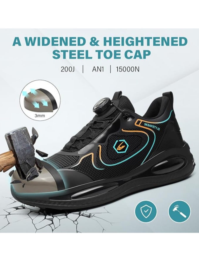 Verci Men's Solid Color Steel Toe Puncture Proof Safety Shoes With Rotating Buckle Comfy Non Slip Durable EVA Sole Industrial Constructional Footwear Waterproof (42 EUR)  - Image 5