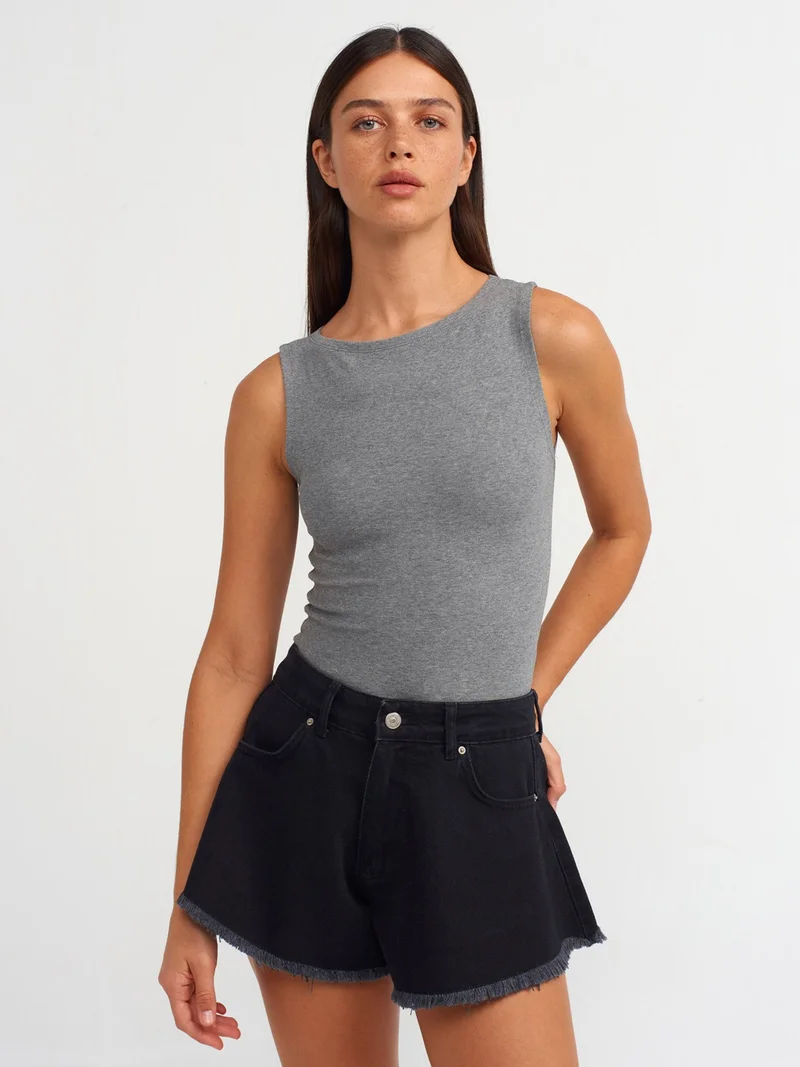 Dilvin 20847 Boat Neck Sleeveless Top-Anthracite