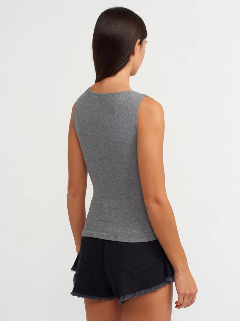 Dilvin 20847 Boat Neck Sleeveless Top-Anthracite