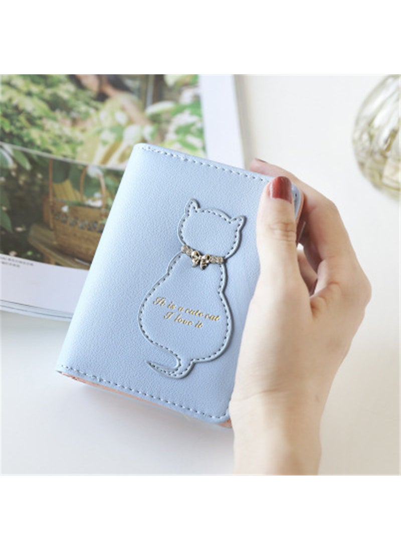 Generic Korean Sweet Cute Cat 2-Fold Tassel Womens Wallet Available Light Blue-years later (do not order urgent orders) 