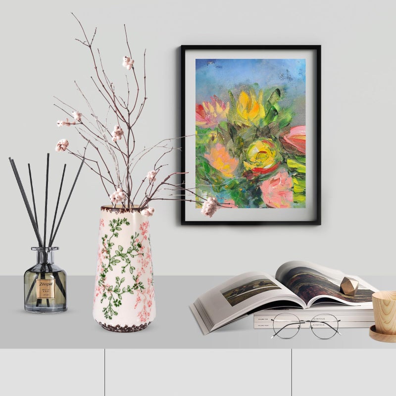 GUKJOB Ceramic Vase, GUKJOB Small Cute Flower Vase for Pampas Grass, Home, Living Room, Dining Table, Farmhouse, Office Decor, Bedroom, Table, and Kitchen Shelf (Green & Pink-A) - Image 3