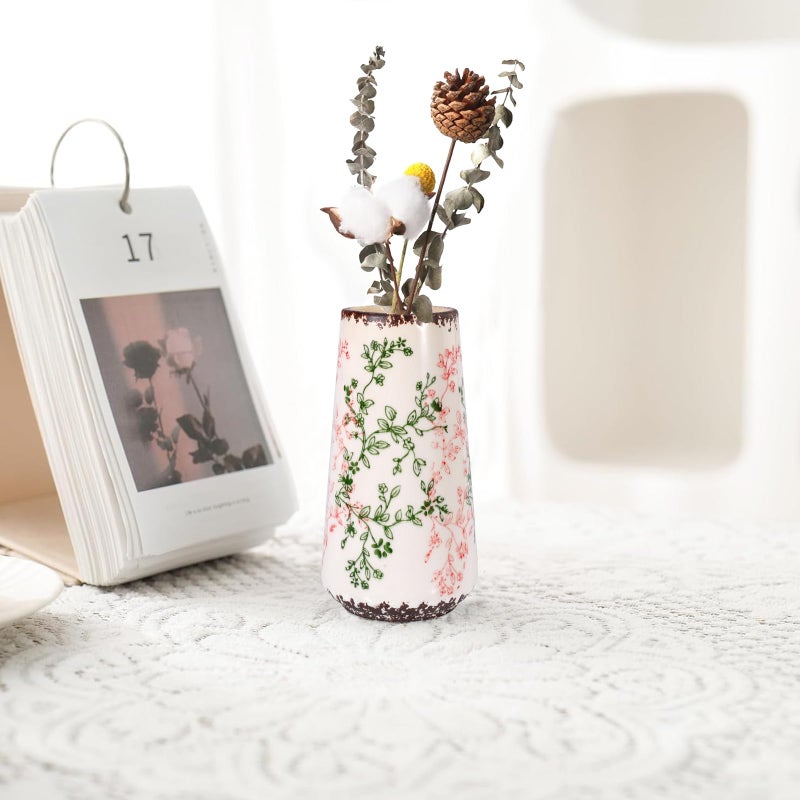 GUKJOB Ceramic Vase, GUKJOB Small Cute Flower Vase for Pampas Grass, Home, Living Room, Dining Table, Farmhouse, Office Decor, Bedroom, Table, and Kitchen Shelf (Green & Pink-A) - Image 4