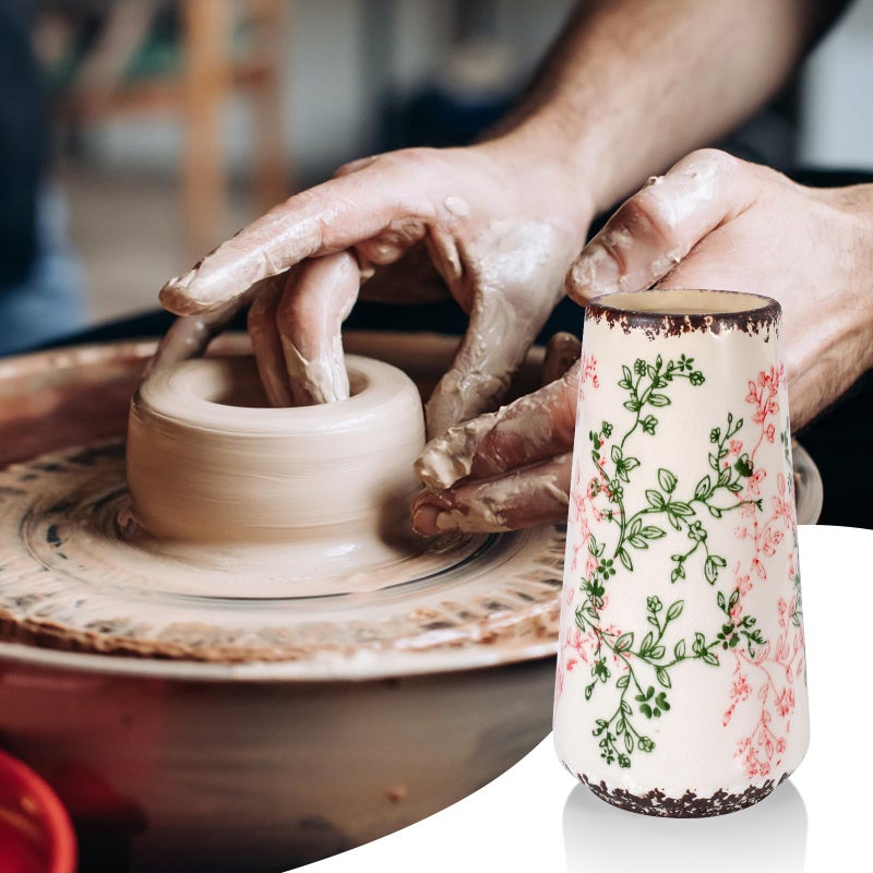 GUKJOB Ceramic Vase, GUKJOB Small Cute Flower Vase for Pampas Grass, Home, Living Room, Dining Table, Farmhouse, Office Decor, Bedroom, Table, and Kitchen Shelf (Green & Pink-A) - Image 5
