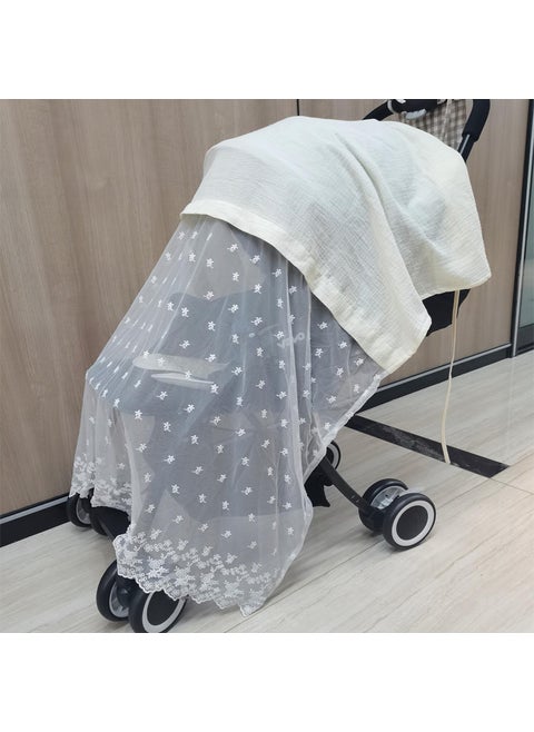 New Ins Korean Style Baby Stroller Accessories Small Bear Olive Pattern Baby Mosquito Net Sunshade Cover Cloth Solid color lace stitching mosquito net