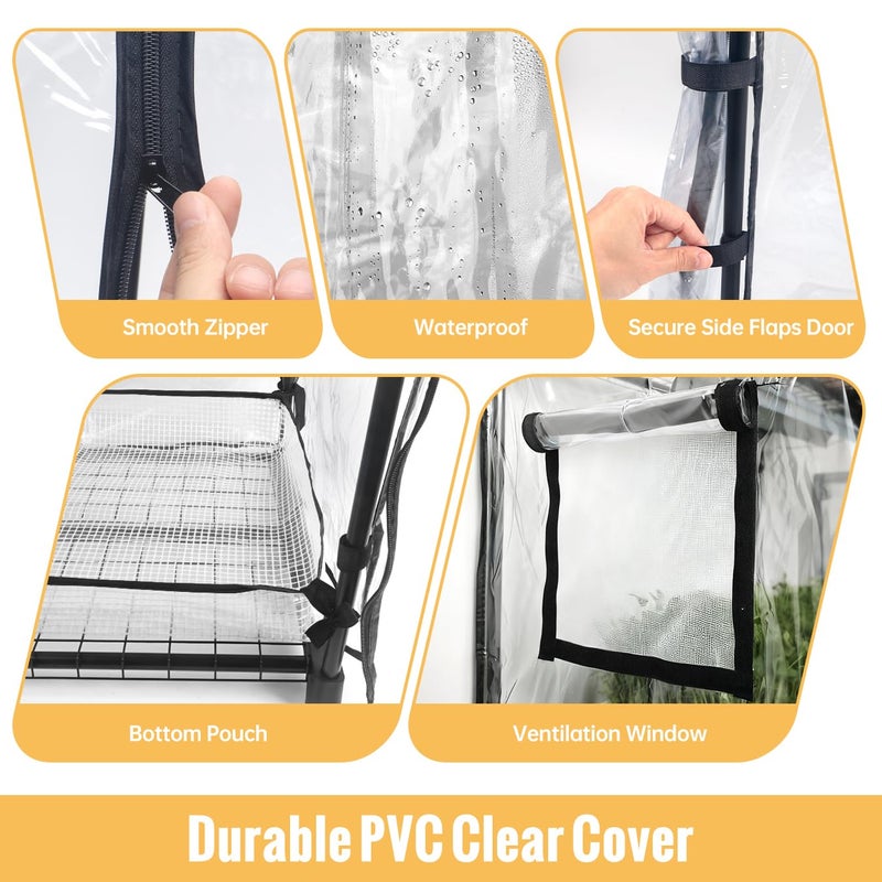 SpeePlant Indoor Greenhouse with Grow Light, 4-Tier Plant Stand with Zippered PVC Tent, Ventilation Window, Bottom Pouch, 20W Full Spectrum Plant Light with Timer for Seed Starting, 27"L x 19"W x 59"H - Image 3